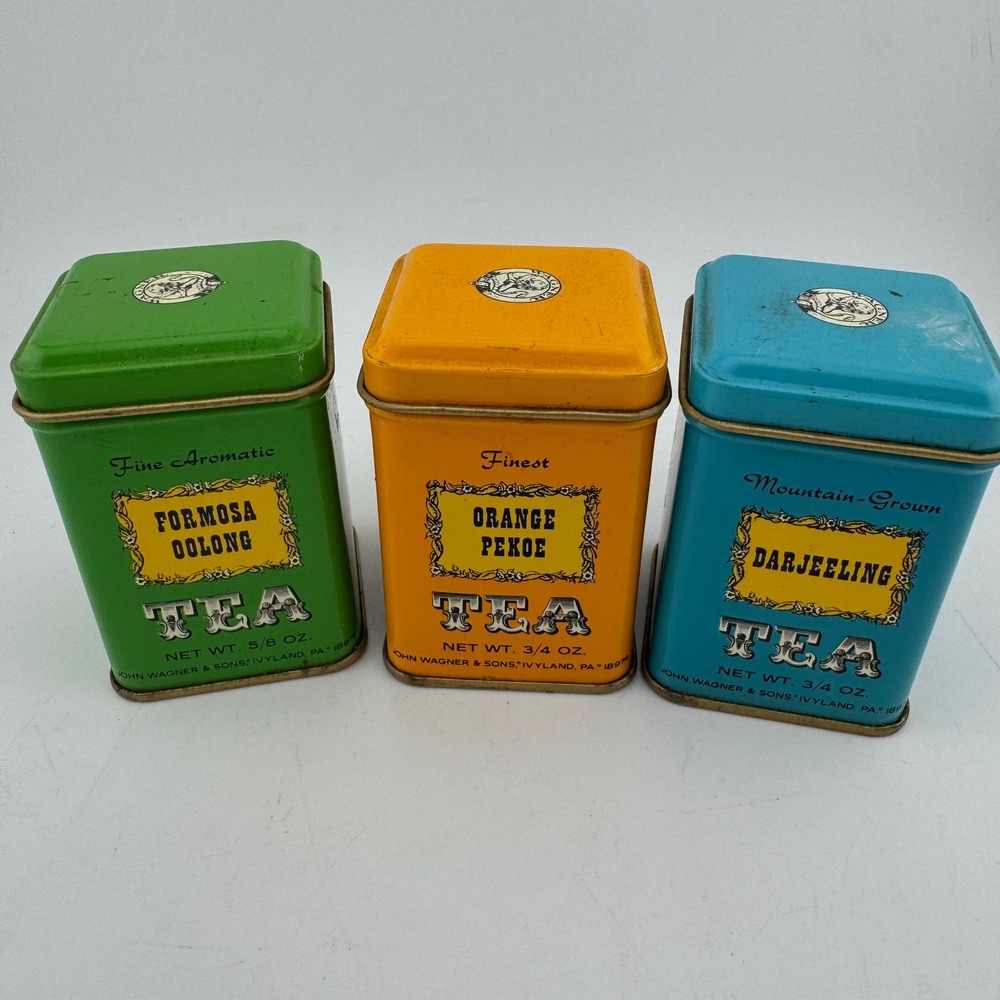 John Wagner & Sons Tea Tins Set of 3 Multicolor Good Vintage Metal Kitchen Decor
